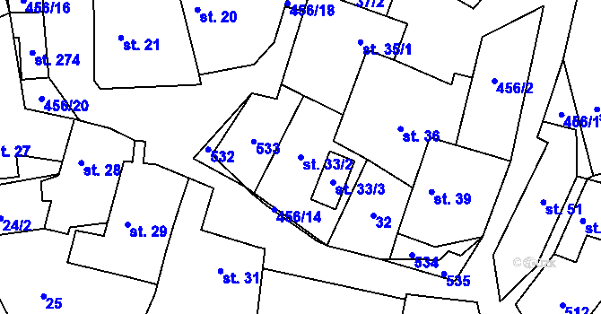 Parcela st. 33/2 v KÚ Drobovice, Katastrální mapa