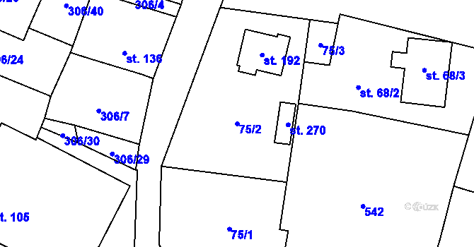 Parcela st. 75/2 v KÚ Drobovice, Katastrální mapa