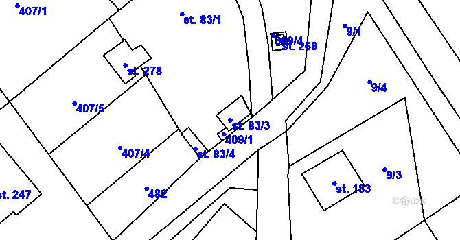 Parcela st. 83/3 v KÚ Drobovice, Katastrální mapa