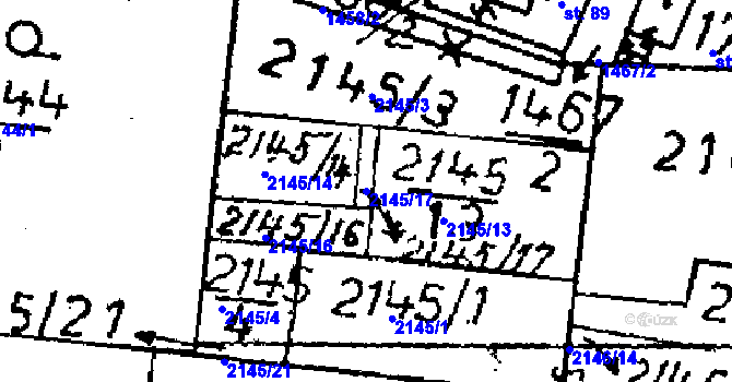 Parcela st. 2145/17 v KÚ Potěhy, Katastrální mapa