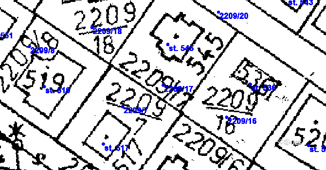 Parcela st. 2209/17 v KÚ Potěhy, Katastrální mapa