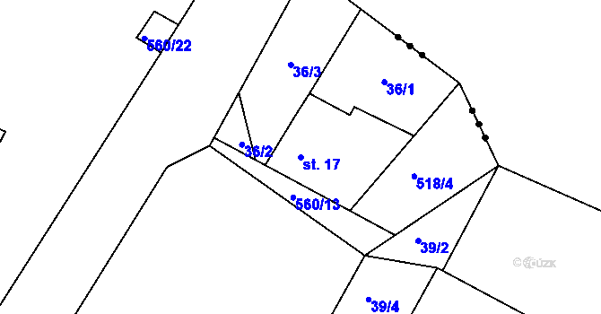 Parcela st. 17 v KÚ Potočiště, Katastrální mapa