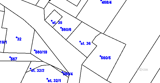 Parcela st. 36 v KÚ Potočiště, Katastrální mapa