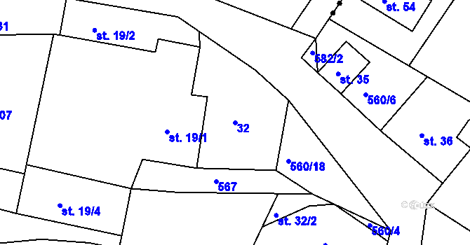 Parcela st. 32 v KÚ Potočiště, Katastrální mapa