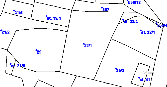 Parcela st. 33/1 v KÚ Potočiště, Katastrální mapa