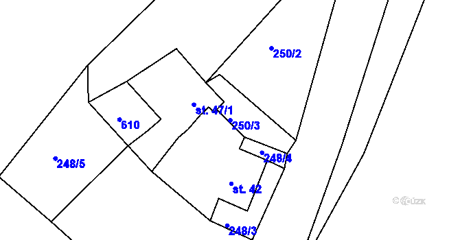 Parcela st. 250/3 v KÚ Potočiště, Katastrální mapa
