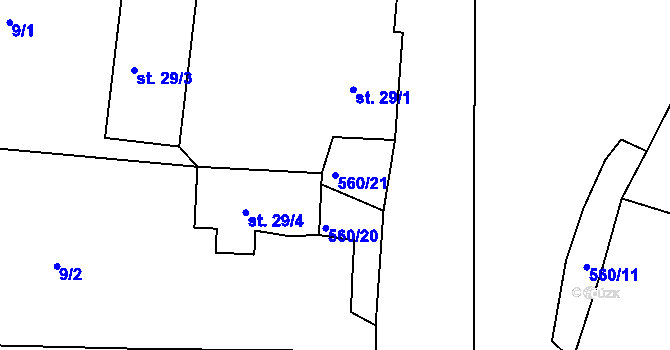 Parcela st. 560/21 v KÚ Potočiště, Katastrální mapa