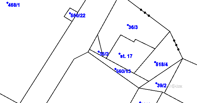 Parcela st. 36/2 v KÚ Potočiště, Katastrální mapa