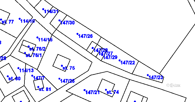 Parcela st. 147/27 v KÚ Padesát Lánů, Katastrální mapa