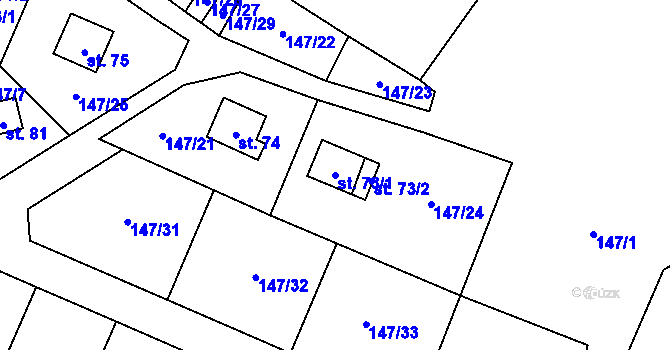 Parcela st. 73/1 v KÚ Padesát Lánů, Katastrální mapa