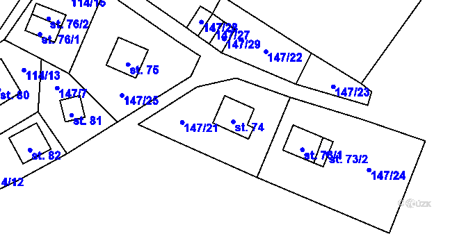 Parcela st. 74 v KÚ Padesát Lánů, Katastrální mapa