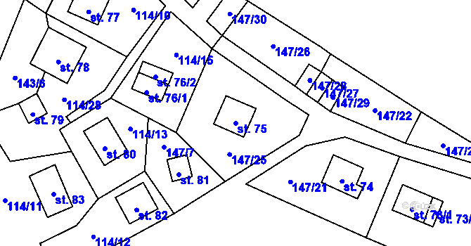 Parcela st. 75 v KÚ Padesát Lánů, Katastrální mapa