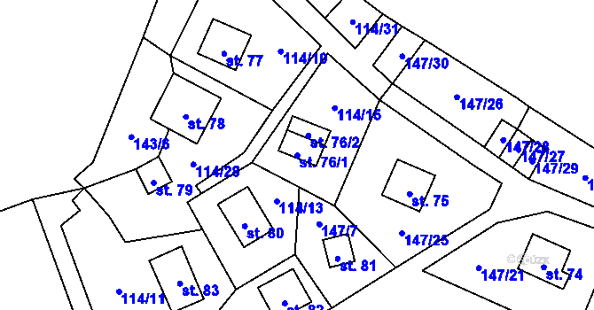Parcela st. 76/1 v KÚ Padesát Lánů, Katastrální mapa