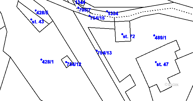 Parcela st. 754/13 v KÚ Padesát Lánů, Katastrální mapa
