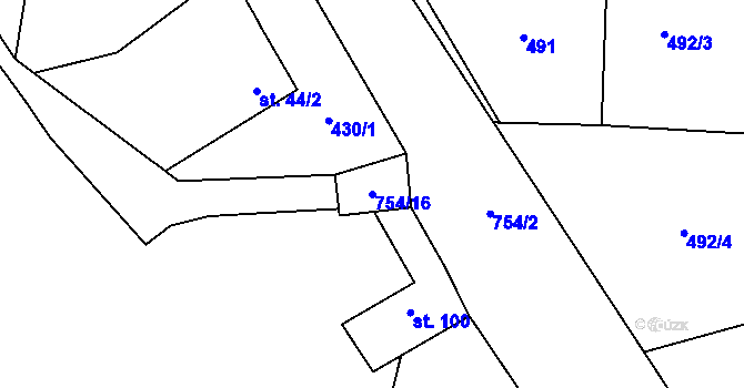 Parcela st. 754/16 v KÚ Padesát Lánů, Katastrální mapa