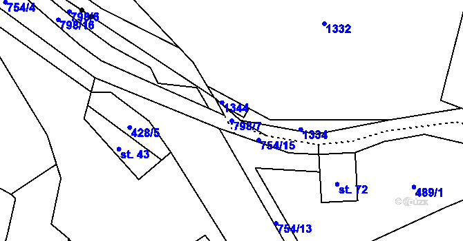 Parcela st. 798/7 v KÚ Padesát Lánů, Katastrální mapa