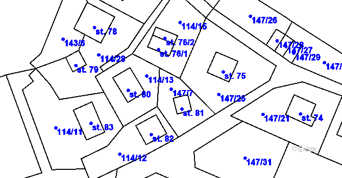 Parcela st. 147/7 v KÚ Padesát Lánů, Katastrální mapa