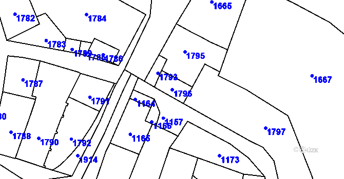Parcela st. 1796 v KÚ Potštát-Horní Předměstí, Katastrální mapa
