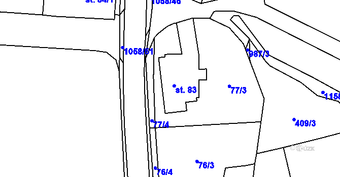 Parcela st. 83 v KÚ Potštejn, Katastrální mapa