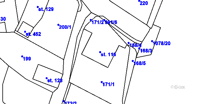 Parcela st. 116 v KÚ Potštejn, Katastrální mapa