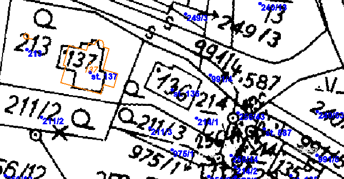 Parcela st. 136 v KÚ Potštejn, Katastrální mapa