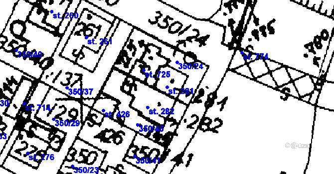 Parcela st. 281 v KÚ Potštejn, Katastrální mapa
