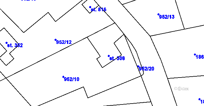 Parcela st. 308 v KÚ Potštejn, Katastrální mapa