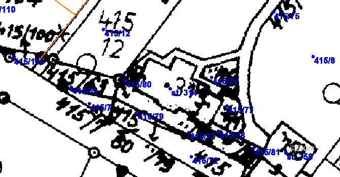 Parcela st. 314 v KÚ Potštejn, Katastrální mapa