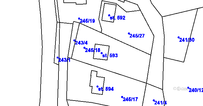 Parcela st. 593 v KÚ Potštejn, Katastrální mapa