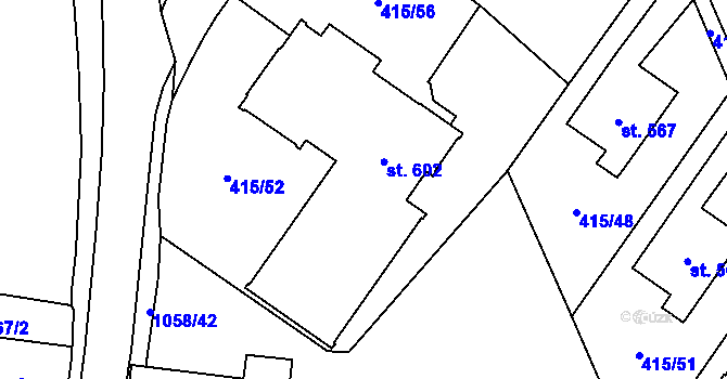 Parcela st. 602 v KÚ Potštejn, Katastrální mapa