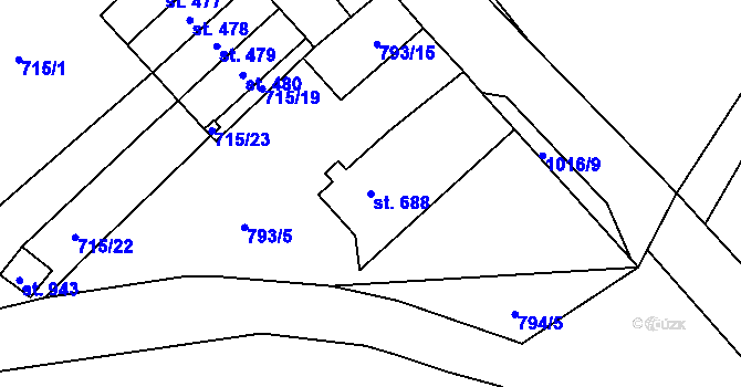 Parcela st. 688 v KÚ Potštejn, Katastrální mapa