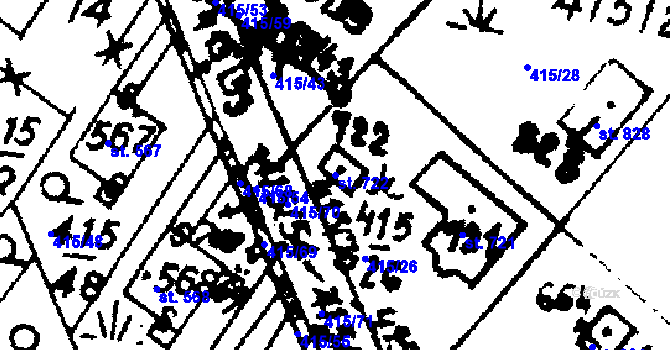 Parcela st. 722 v KÚ Potštejn, Katastrální mapa