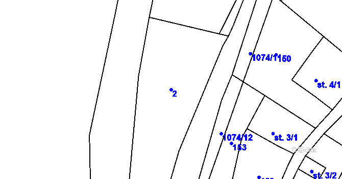 Parcela st. 2 v KÚ Potštejn, Katastrální mapa