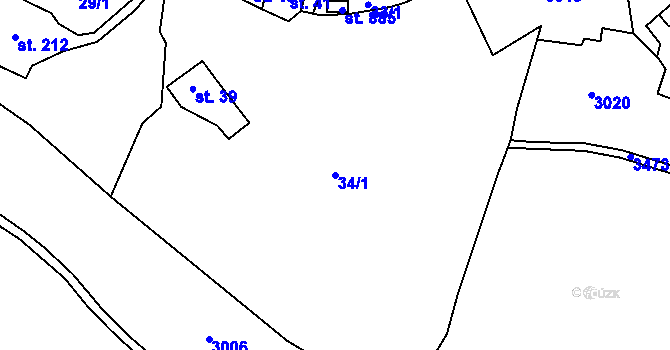 Parcela st. 34/1 v KÚ Potštejn, Katastrální mapa