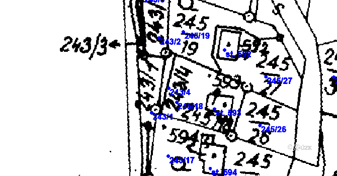 Parcela st. 243/4 v KÚ Potštejn, Katastrální mapa