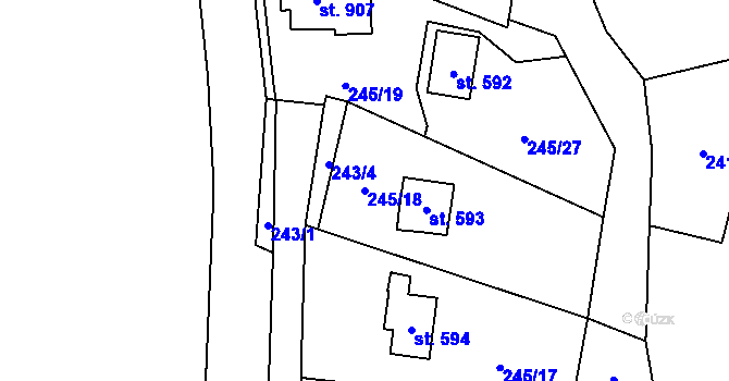 Parcela st. 245/18 v KÚ Potštejn, Katastrální mapa