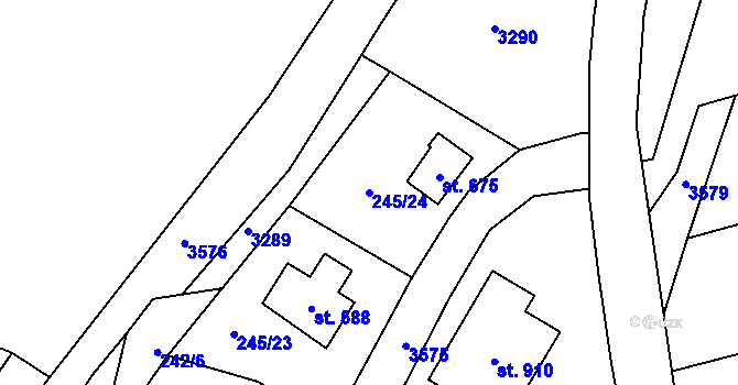 Parcela st. 245/24 v KÚ Potštejn, Katastrální mapa