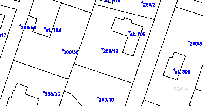 Parcela st. 250/13 v KÚ Potštejn, Katastrální mapa