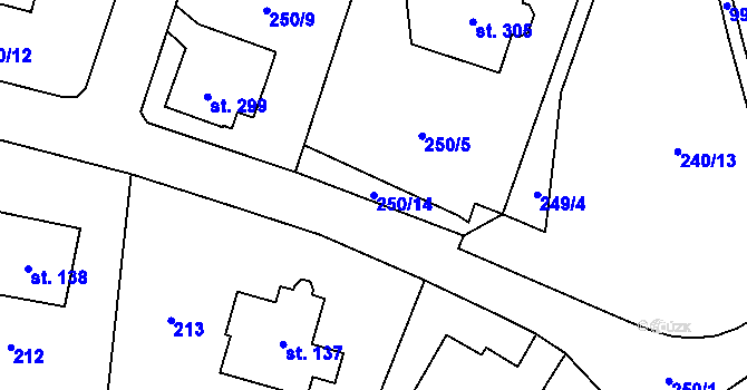 Parcela st. 250/14 v KÚ Potštejn, Katastrální mapa