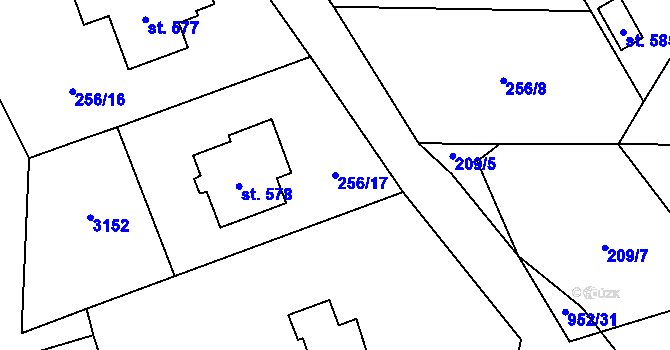 Parcela st. 256/17 v KÚ Potštejn, Katastrální mapa