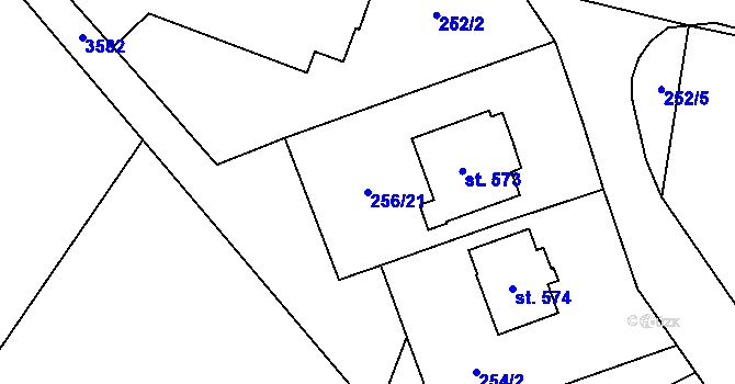 Parcela st. 256/21 v KÚ Potštejn, Katastrální mapa