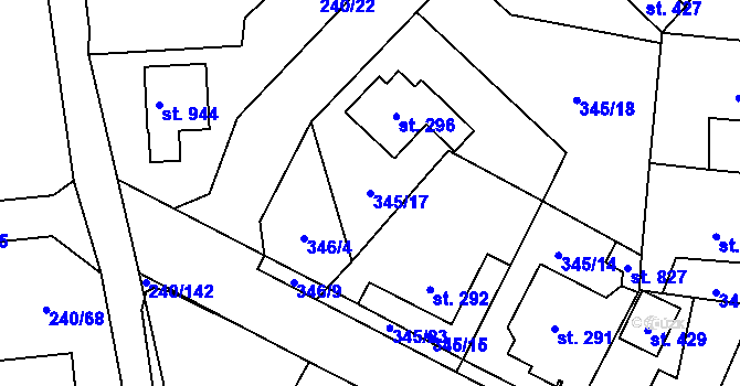 Parcela st. 345/17 v KÚ Potštejn, Katastrální mapa