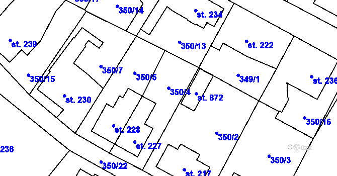 Parcela st. 350/4 v KÚ Potštejn, Katastrální mapa