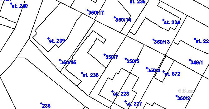 Parcela st. 350/7 v KÚ Potštejn, Katastrální mapa