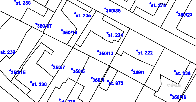 Parcela st. 350/13 v KÚ Potštejn, Katastrální mapa
