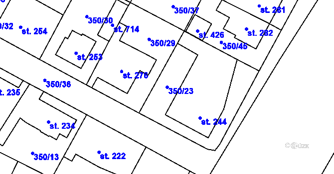 Parcela st. 350/23 v KÚ Potštejn, Katastrální mapa