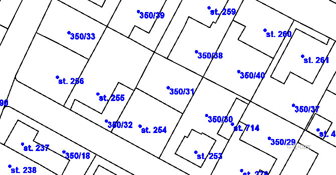 Parcela st. 350/31 v KÚ Potštejn, Katastrální mapa