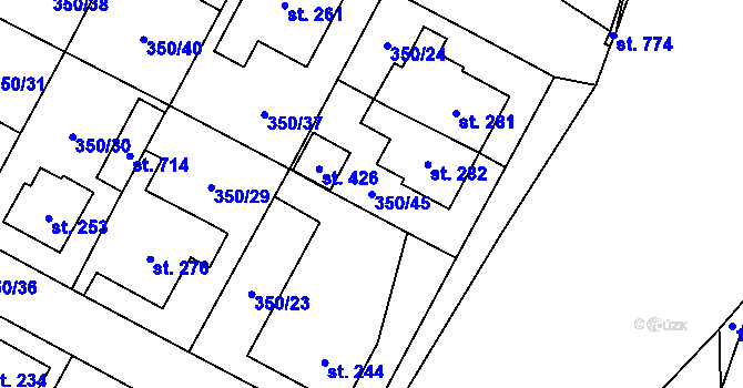 Parcela st. 350/45 v KÚ Potštejn, Katastrální mapa