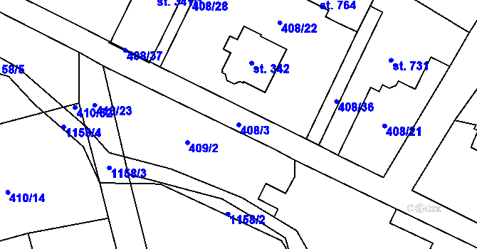 Parcela st. 408/3 v KÚ Potštejn, Katastrální mapa