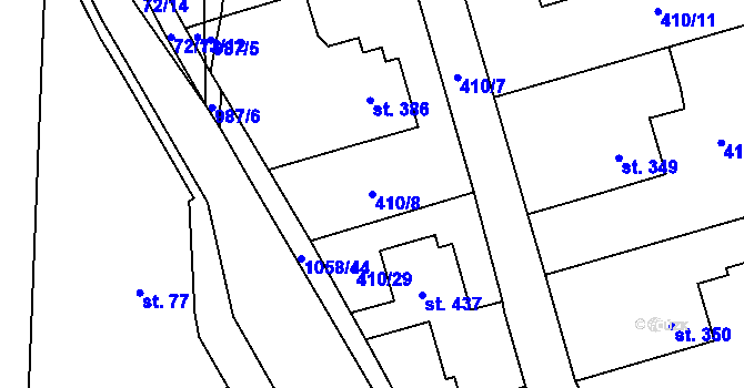 Parcela st. 410/8 v KÚ Potštejn, Katastrální mapa